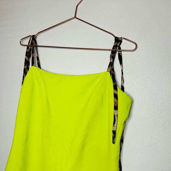 NWT CHRISTIAN SIRIANO Leopard Ties Neon Green Hi-Low Hemline Dress Size 10 - Picture 5 of 16